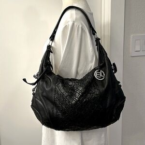 Large Elliott Luca Black Leather Slouchy Braided Hobo Shoulder Bag